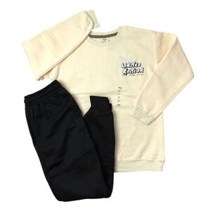 NWT Kiwi Fleece Sweatshirt Joggers Set NYC Graphic Cream Black 9/10